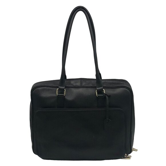 Levenger Black Pebbled Leather Laptop Tote Bag - Picture 1 of 16